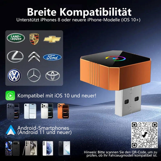 Mini Orange Cube Pro 3.0 Kabelloser CarPlay- & Android Auto-Adapter 2026 – Plug & Play, Schnelle automatische Wiederverbindung