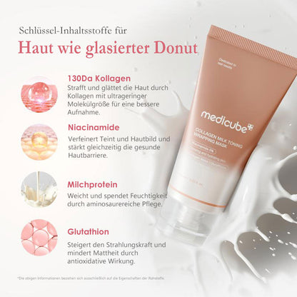 Collagen Glazed Milky Glow Wrapping Maske (20 Min) + Collagen Glow Booster Milchserum für Feuchtigkeit & Strahlkraft