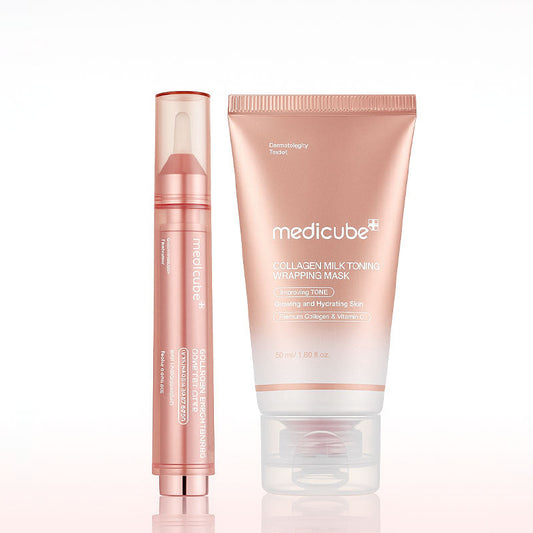 Collagen Glazed Milky Glow Wrapping Maske (20 Min) + Collagen Glow Booster Milchserum für Feuchtigkeit & Strahlkraft